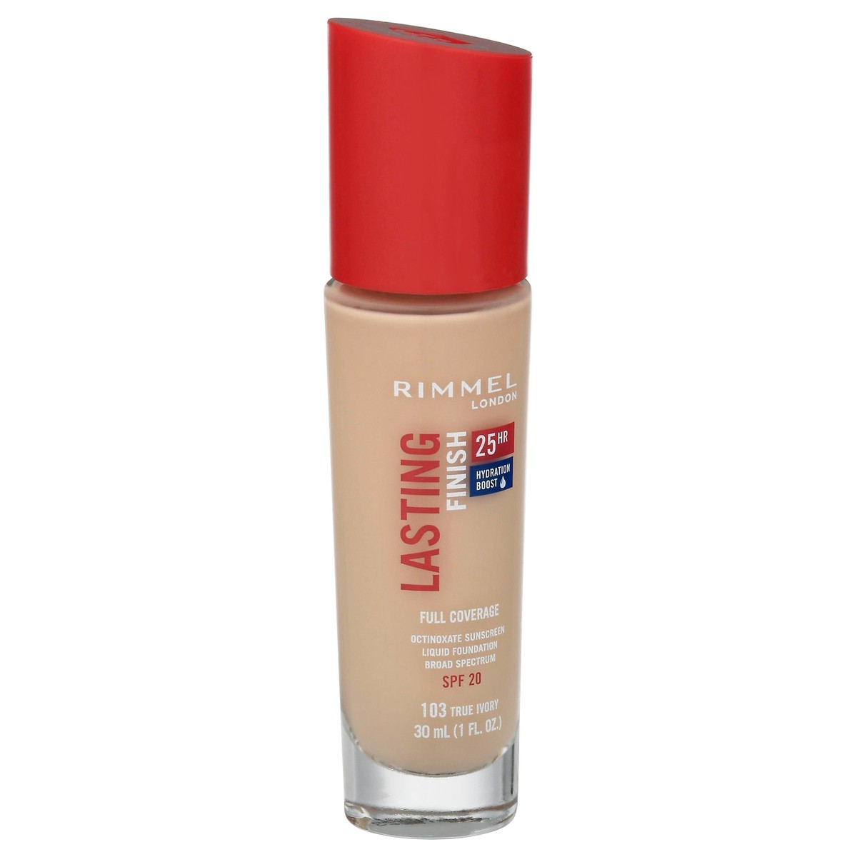 slide 2 of 13, Rimmel London SPF 20 True Ivory 103 Lasting Finish Full Coverage Liquid Foundation 1 fl oz, 30 ml