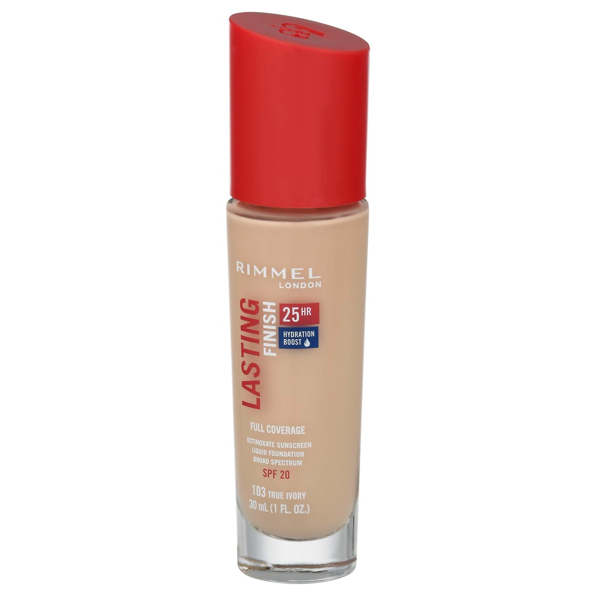 slide 8 of 13, Rimmel London SPF 20 True Ivory 103 Lasting Finish Full Coverage Liquid Foundation 1 fl oz, 30 ml