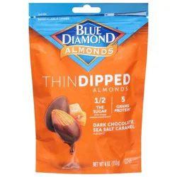 Blue Diamond Thin Dipped Dark Chocolate Sea Salt Caramel Flavored Almonds 4 oz