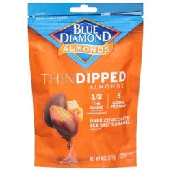 Blue Diamond Thin Dipped Dark Chocolate Sea Salt Caramel Flavored Almonds 4 oz
