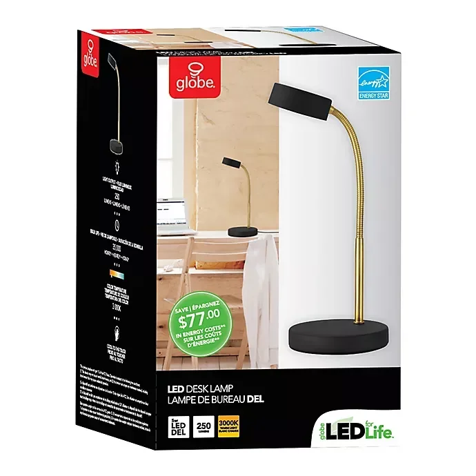 slide 4 of 6, Glove LED Gooseneck Desk Lamp Black Gold, 1 ct