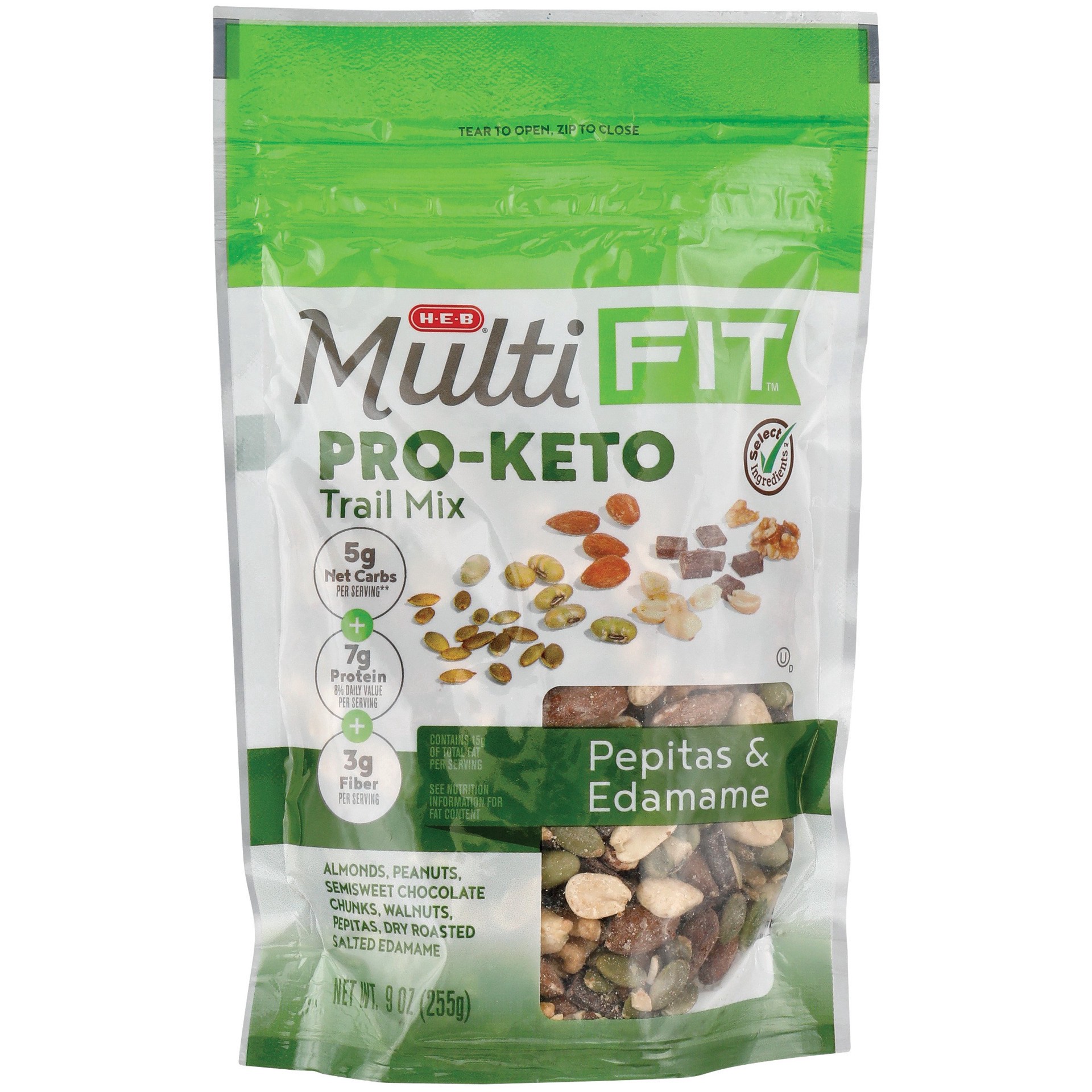 slide 1 of 1, H-E-B Multi Fit Pro-Keto Pepitas & Edamame Trail Mix, 9 oz