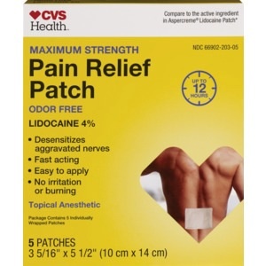 slide 1 of 1, CVS Health Maximum Strength Pain Relief Patch,3 5/16'' X 5 1/2'' (10 Cm X 14 Cm), 5 Ct, 5 ct