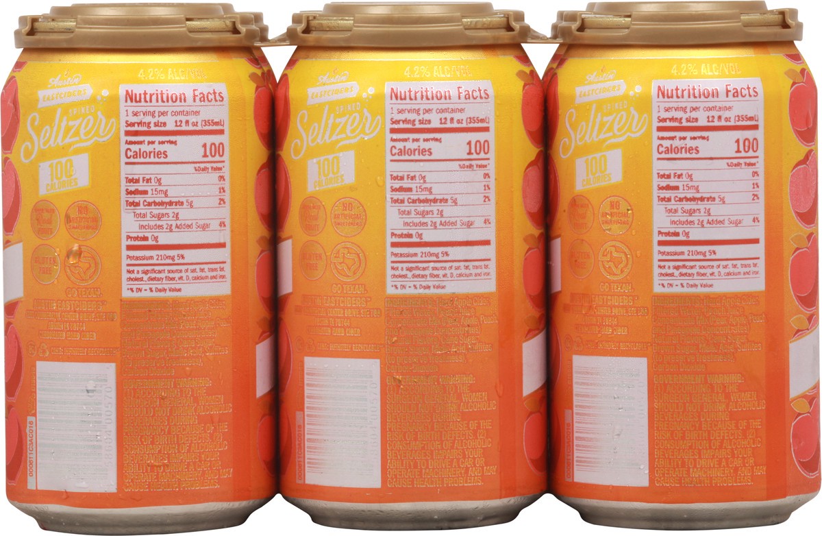 slide 5 of 9, Austin Eastciders Peach Spiked Seltzer 6-12 fl oz Cans, 12 fl oz