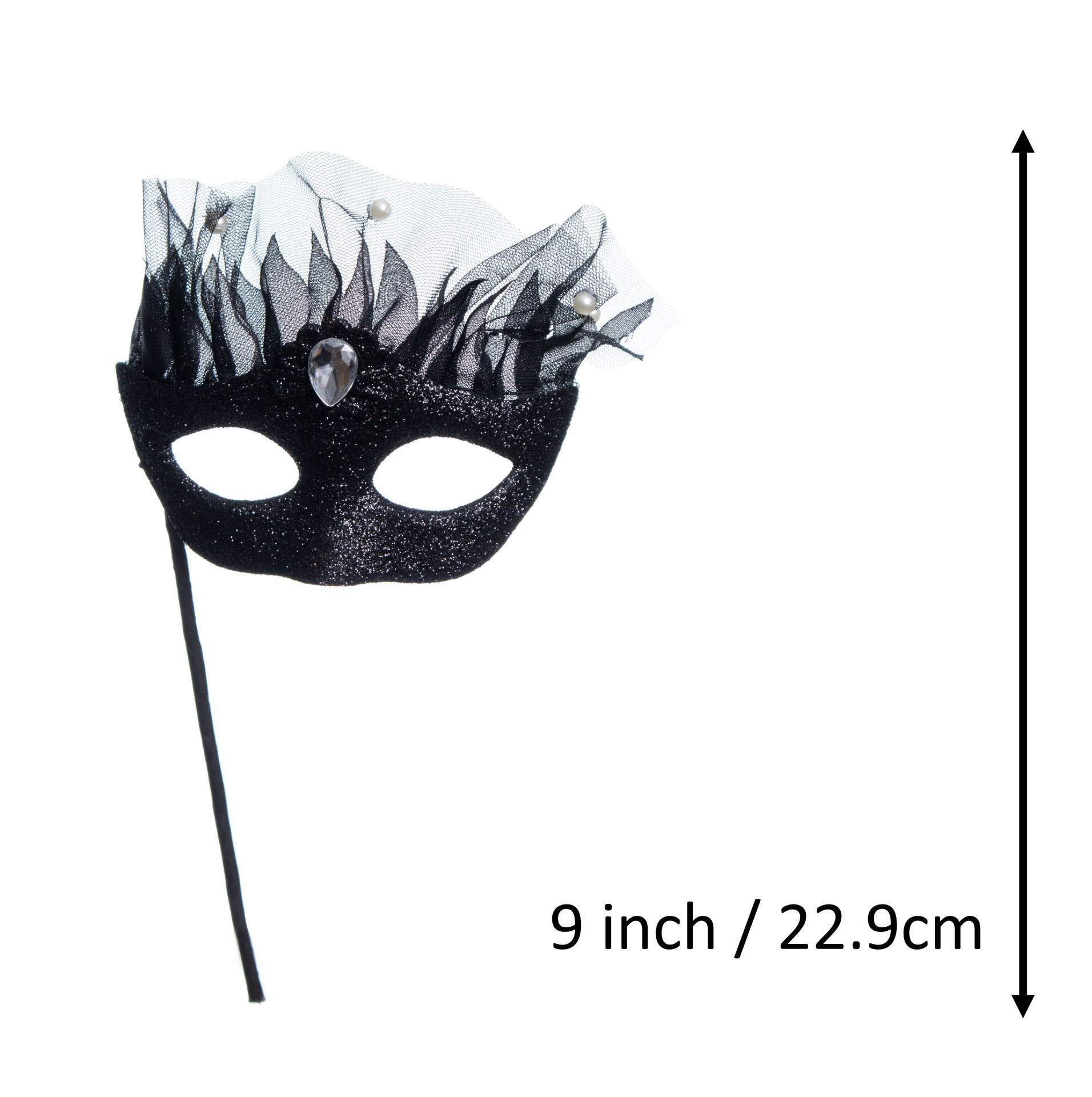 slide 2 of 3, 9" Black Glitter Mask Pick By Ashland, 9 in