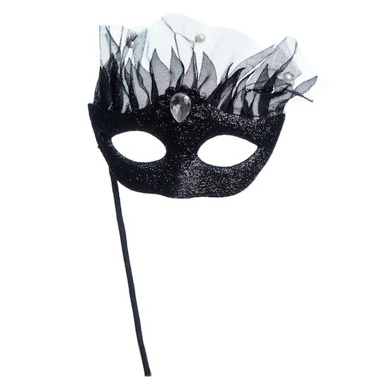 slide 1 of 3, 9" Black Glitter Mask Pick By Ashland, 9 in