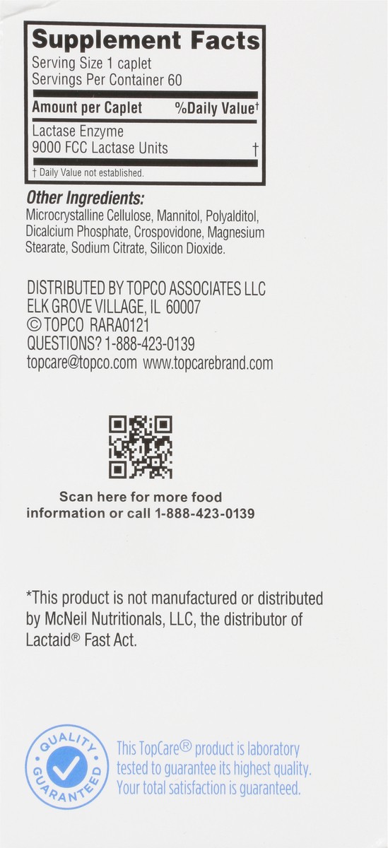 slide 7 of 9, TopCare Lactase Enzyme, Caplets, 60 ct