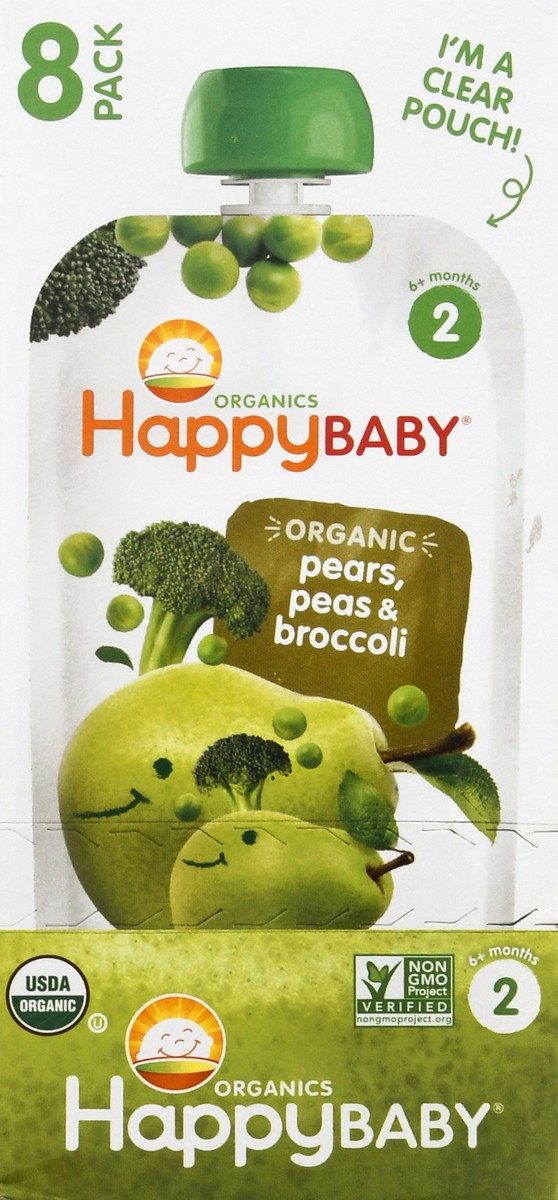 slide 6 of 11, Happy Baby Organics 8 Pack 2 (6+ Months) Organic Pears, Peas & Broccoli Baby Food 8 ea, 8 ct