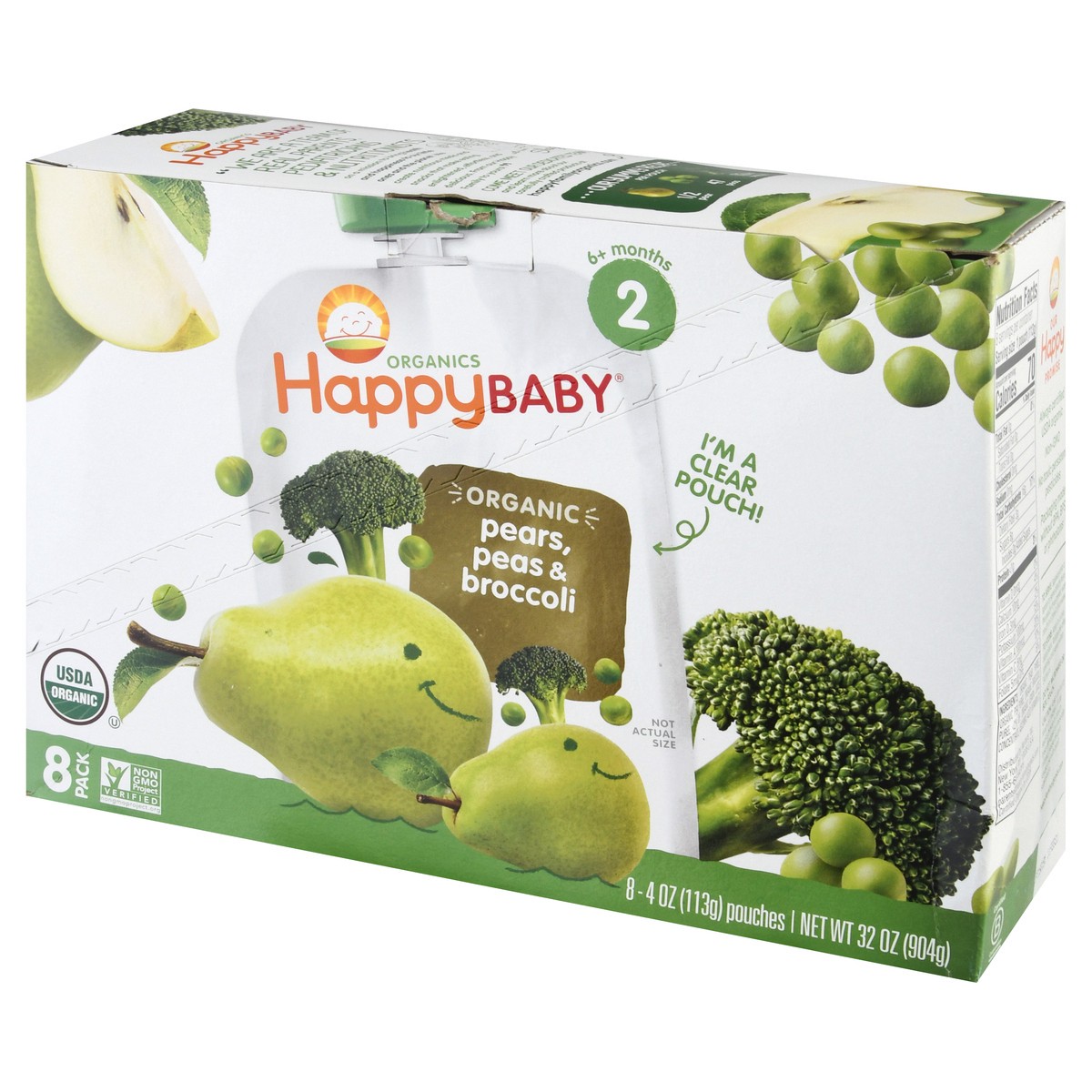 slide 8 of 11, Happy Baby Organics 8 Pack 2 (6+ Months) Organic Pears, Peas & Broccoli Baby Food 8 ea, 8 ct