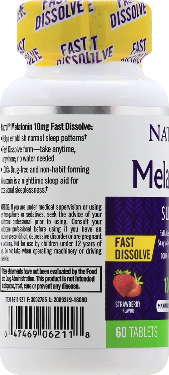slide 7 of 9, Natrol Melatonin 10mg Maximum Strength Fast Dissolve Sleep Aid Tablets - Strawberry - 60ct, 60 ct; 10 mg
