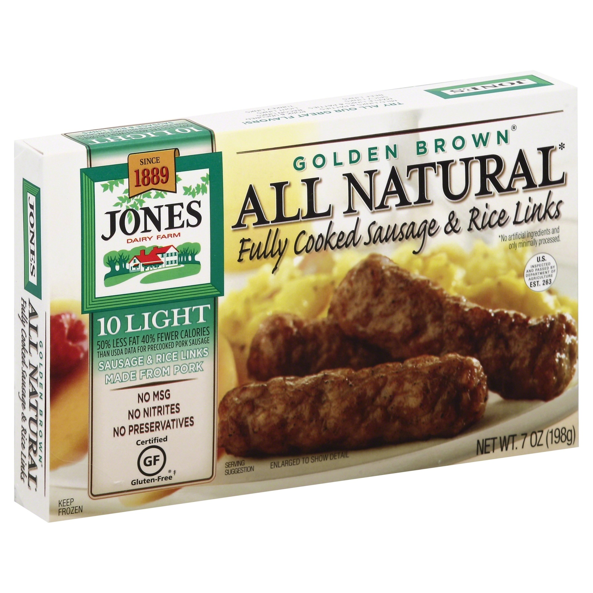 slide 1 of 1, Jones Dairy Farm Golden Brown Light Fully Cooked Sausage & Rice Links, 8 oz