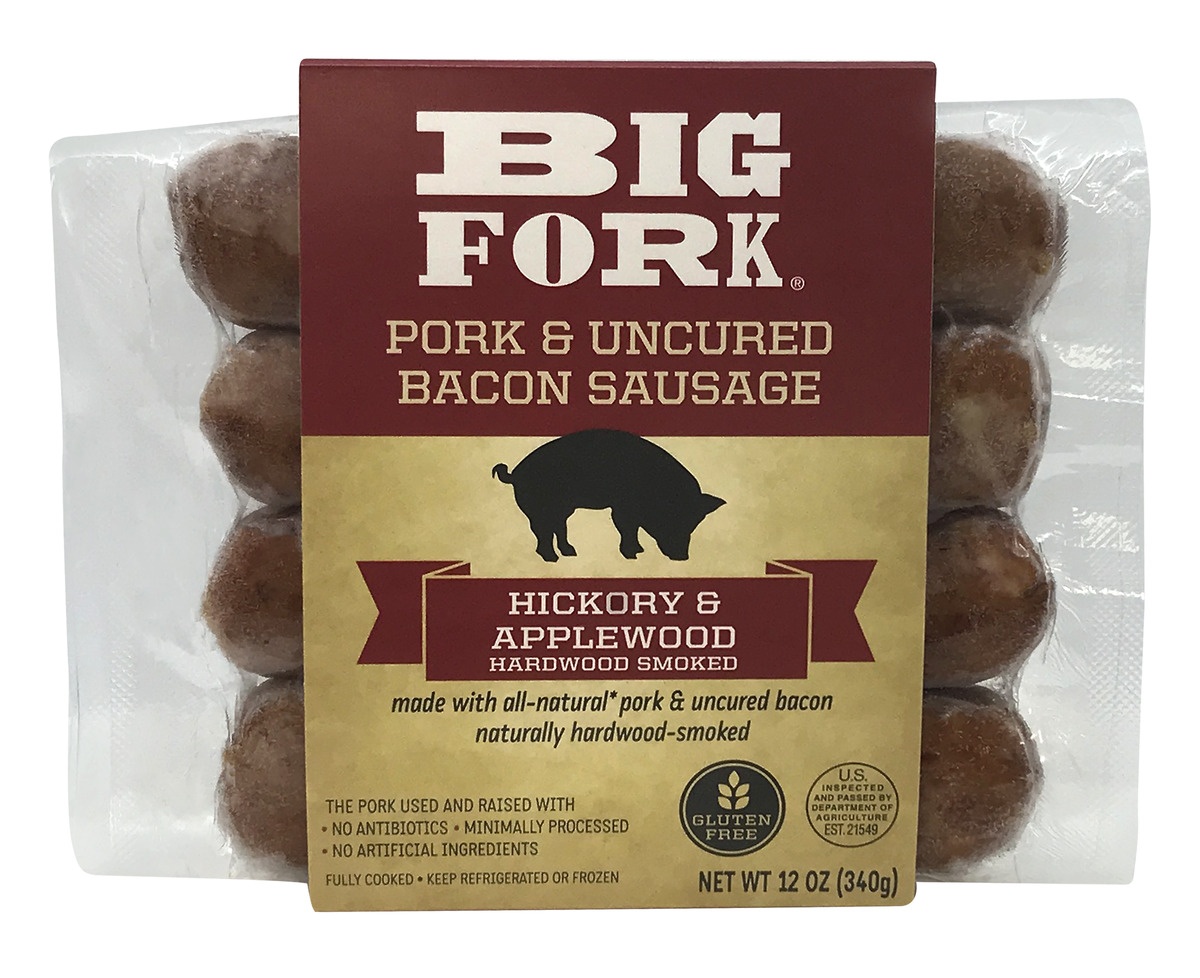 slide 1 of 1, Big Fork Uncured Bacon Sausage - Hickory & Applewood, 12 oz