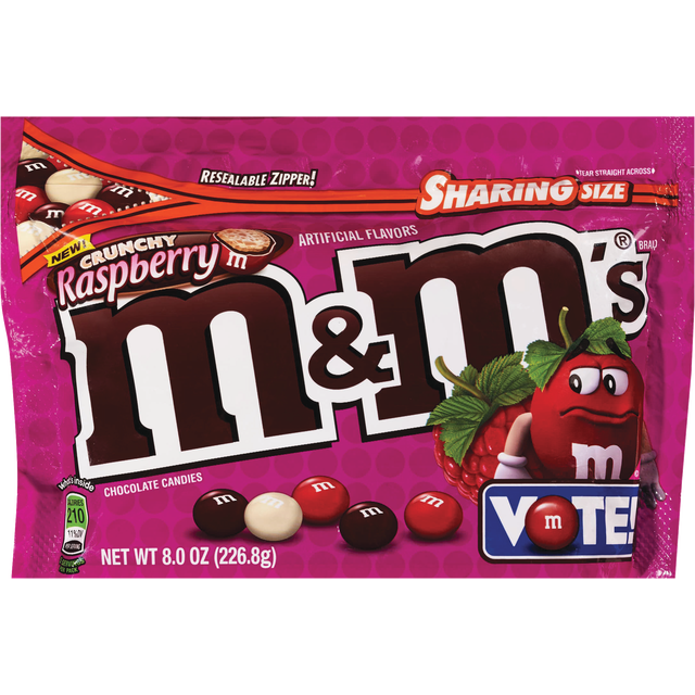 slide 1 of 1, M&M's Crunchy Raspberry Chocolate Candies Sharing Size, 8 oz