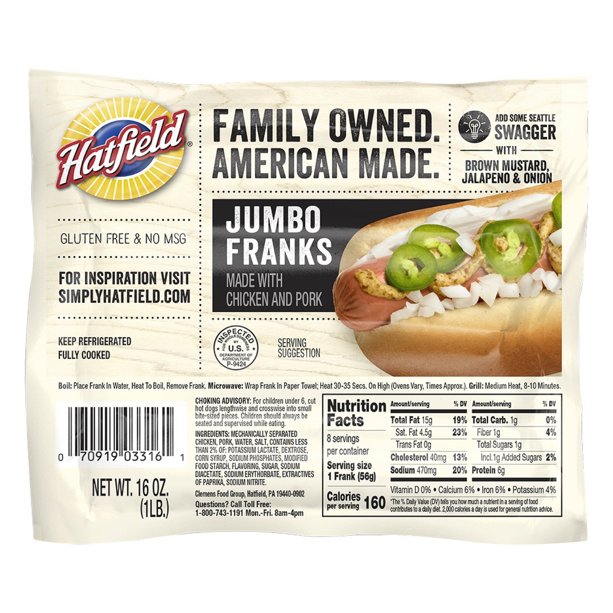 slide 5 of 6, Hatfield Jumbo Franks 16 oz, 16 oz