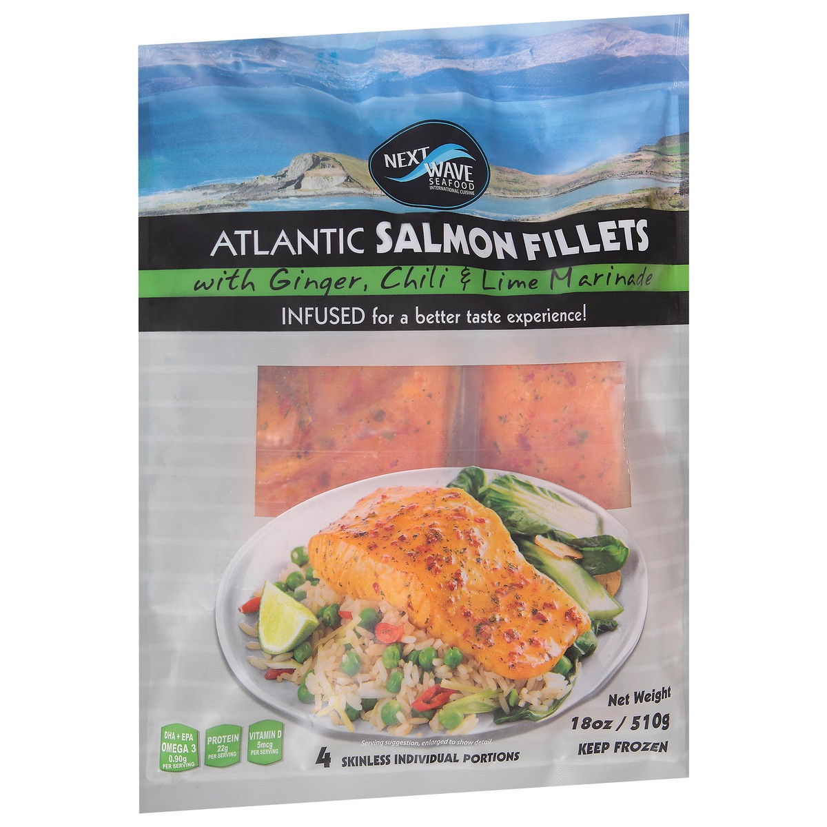 slide 4 of 13, Next Wave Seafood Atlantic Salmon Fillets with Ginger, Chili & Lime Marinade 4 Portions, 18 oz