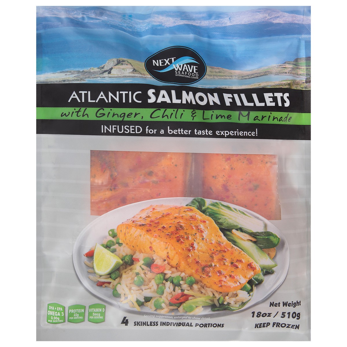 slide 7 of 13, Next Wave Seafood Atlantic Salmon Fillets with Ginger, Chili & Lime Marinade 4 Portions, 18 oz