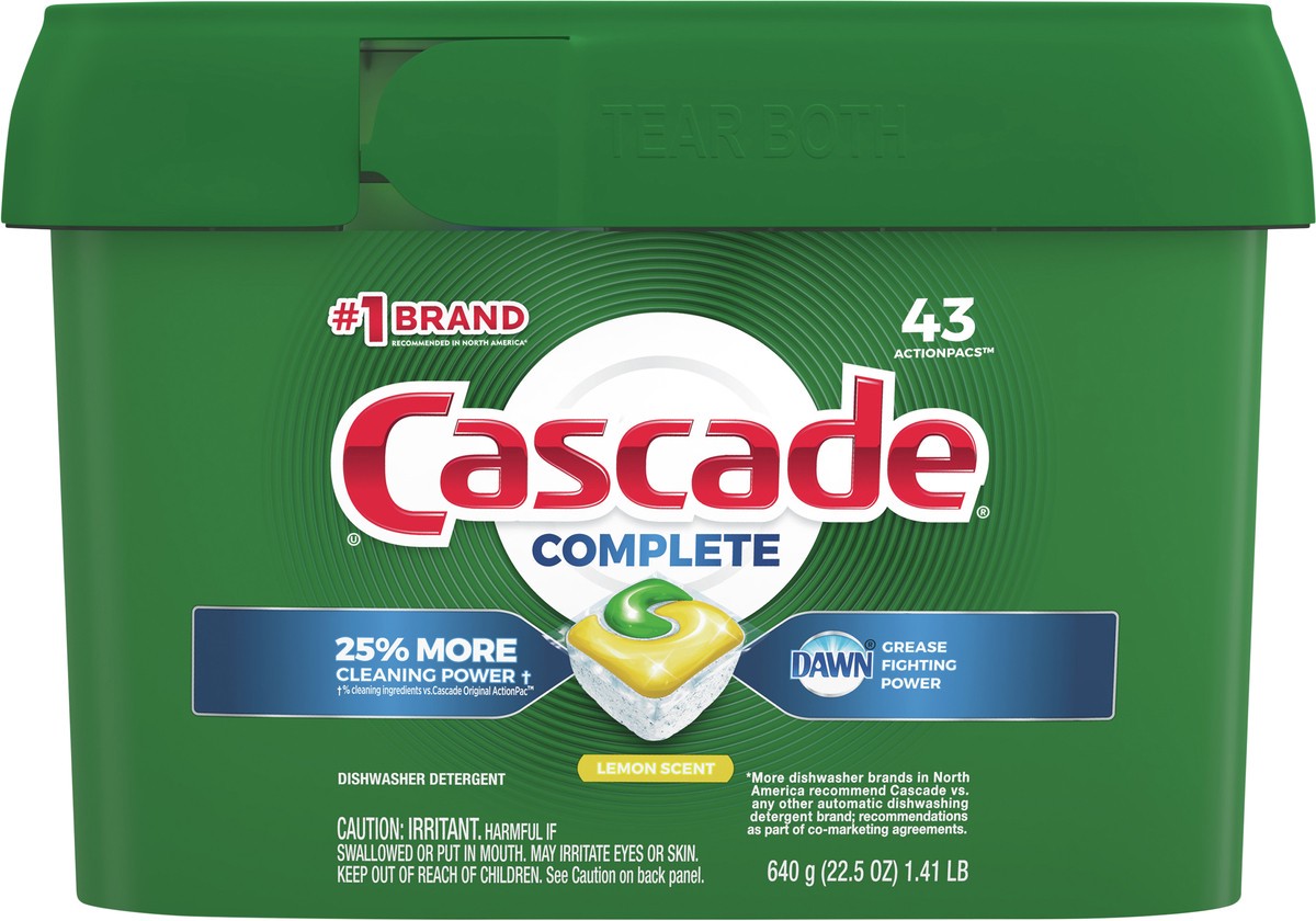 slide 3 of 3, Cascade Complete ActionPacs Dishwasher Detergent, Lemon Scent, 43 Count, 43 ct