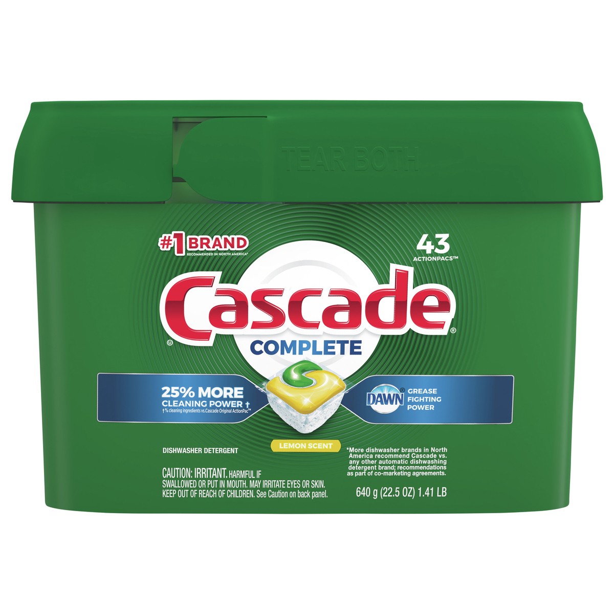 slide 1 of 3, Cascade Complete ActionPacs Dishwasher Detergent, Lemon Scent, 43 Count, 43 ct