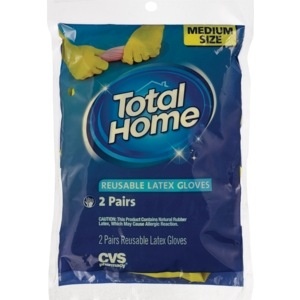 slide 1 of 1, Total Home By CVS Household Latex Gloves Medium, 2 ct