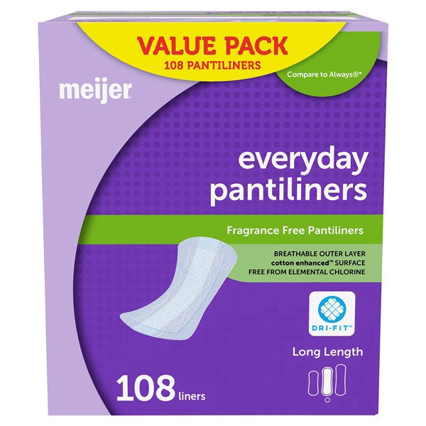 slide 20 of 29, Meijer Everyday Pantiliners, Unscented, Long, 108 ct