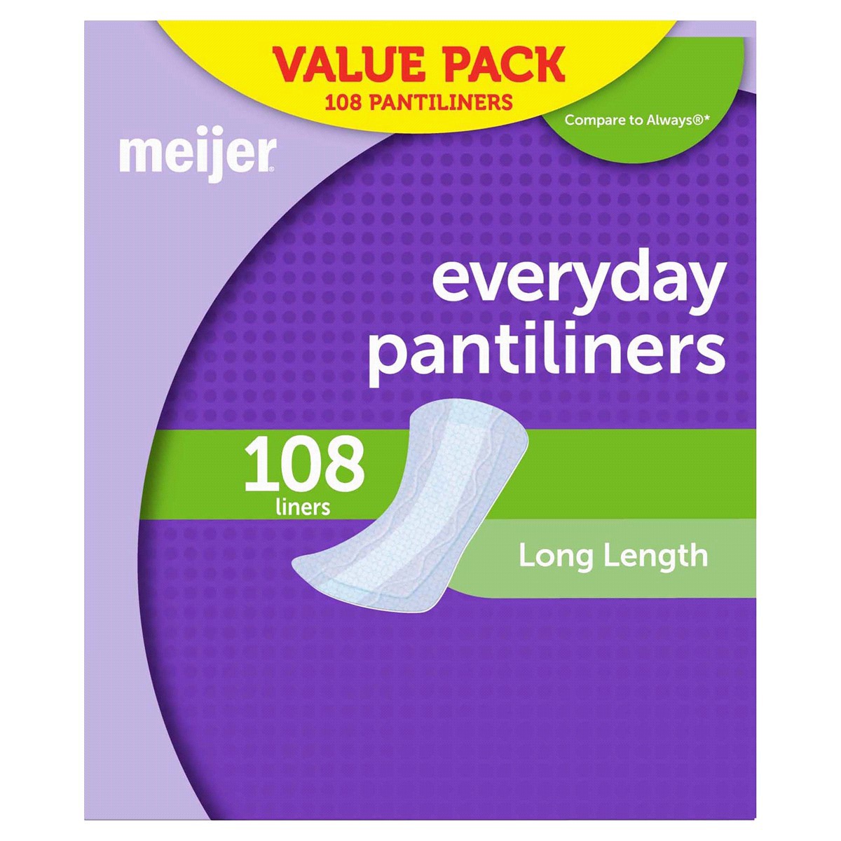 slide 1 of 29, Meijer Everyday Pantiliners, Unscented, Long, 108 ct