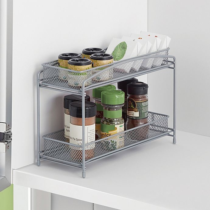 slide 1 of 5, ORG 2-Tier Mesh Spice Organizer - Silver, 1 ct