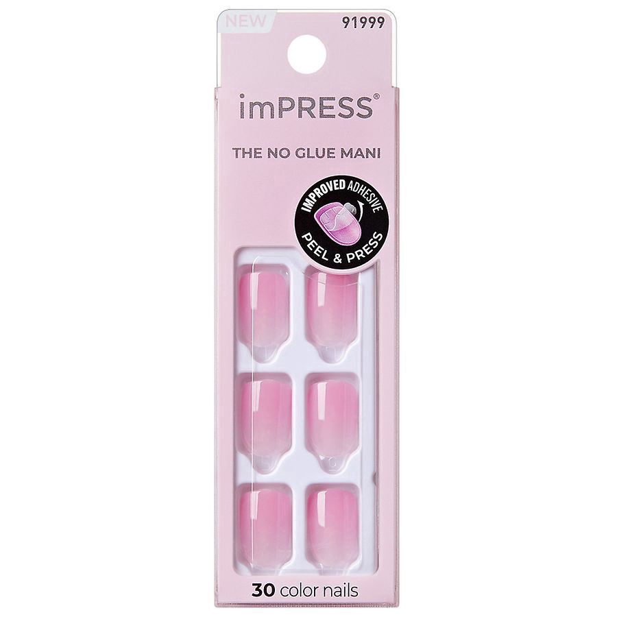 slide 1 of 5, imPRESS Press On Nails, No Glue Needed, Short Length, Squoval Shape Short, 30 ct