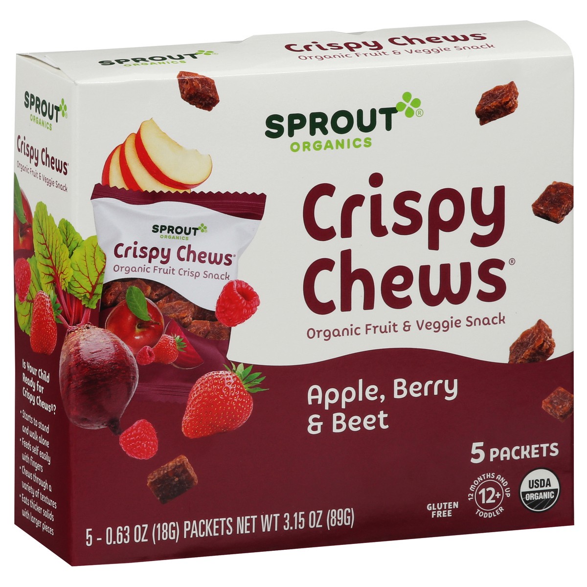 slide 9 of 9, Sprout Organics Crispy Chews Apple,Berry & Beet Fruit & Veggie Snack 5 - 0.63 oz Packets, 5 ct