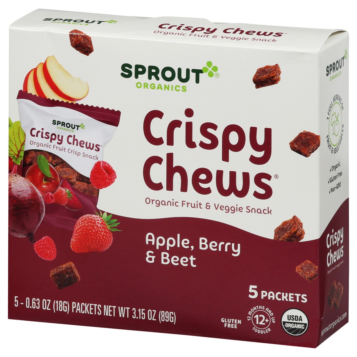 slide 2 of 9, Sprout Organics Crispy Chews Apple,Berry & Beet Fruit & Veggie Snack 5 - 0.63 oz Packets, 5 ct