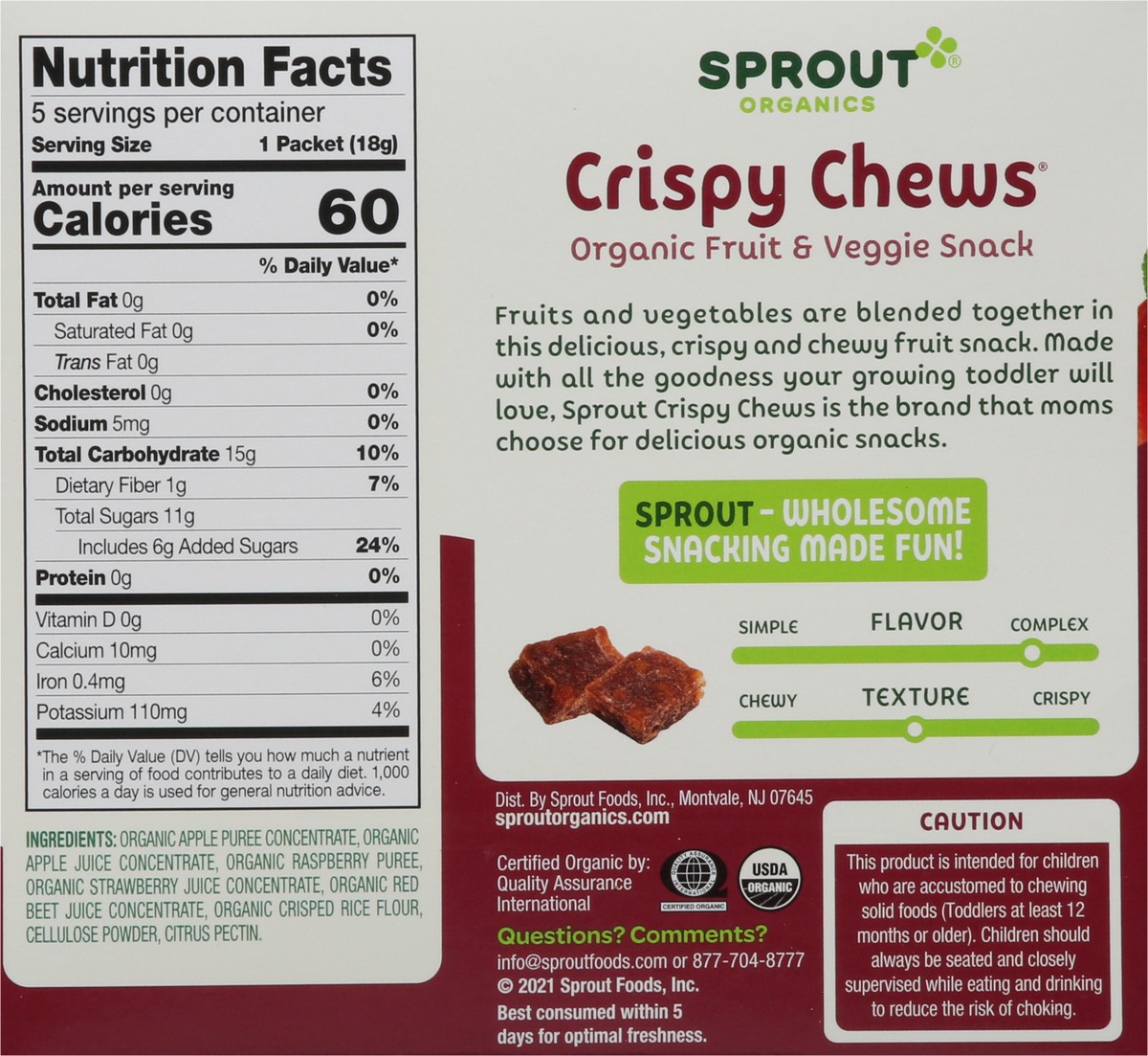 slide 4 of 9, Sprout Organics Crispy Chews Apple,Berry & Beet Fruit & Veggie Snack 5 - 0.63 oz Packets, 5 ct