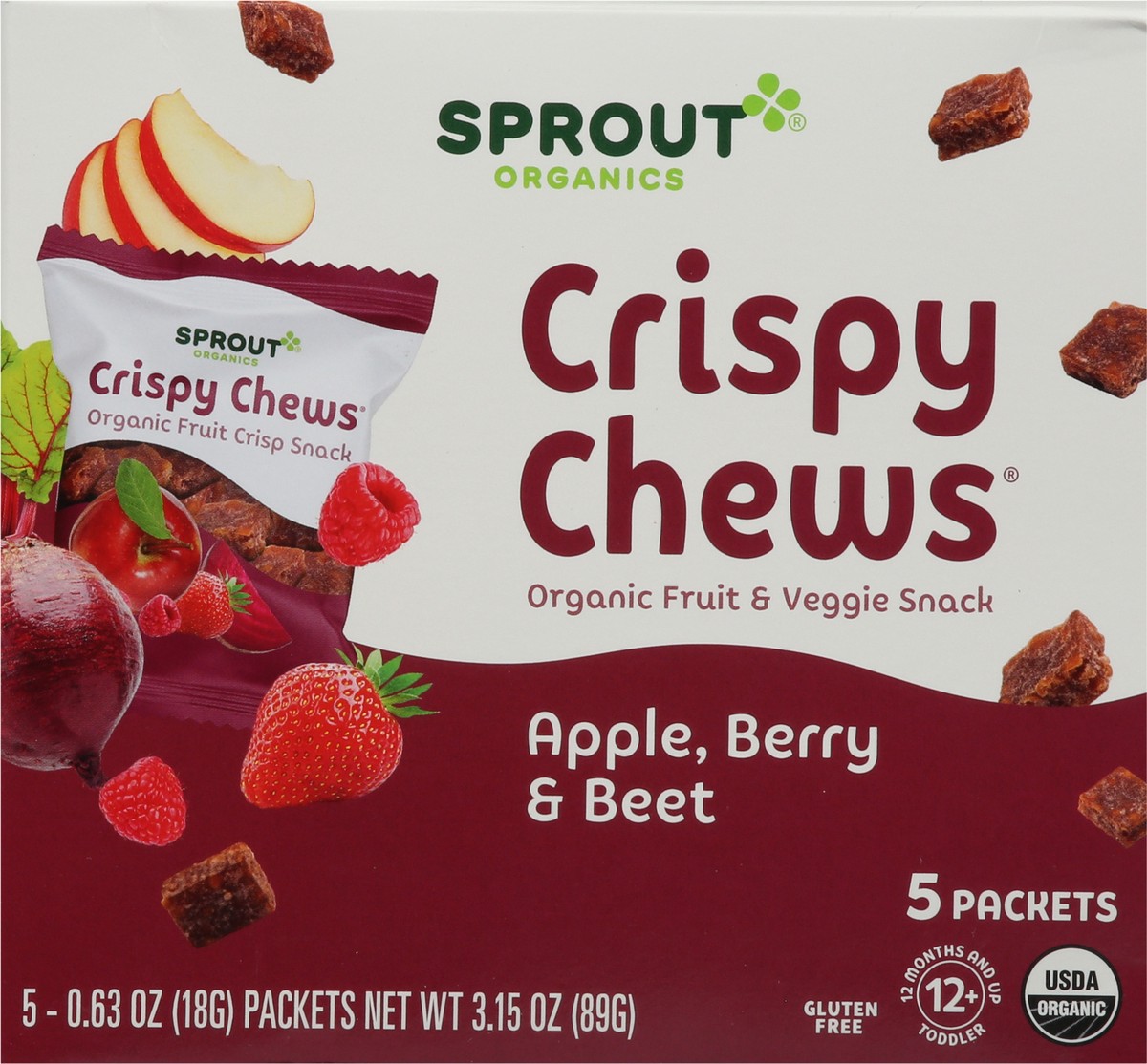 slide 5 of 9, Sprout Organics Crispy Chews Apple,Berry & Beet Fruit & Veggie Snack 5 - 0.63 oz Packets, 5 ct