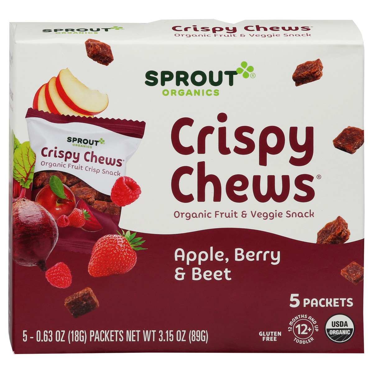 slide 1 of 9, Sprout Organics Crispy Chews Apple,Berry & Beet Fruit & Veggie Snack 5 - 0.63 oz Packets, 5 ct