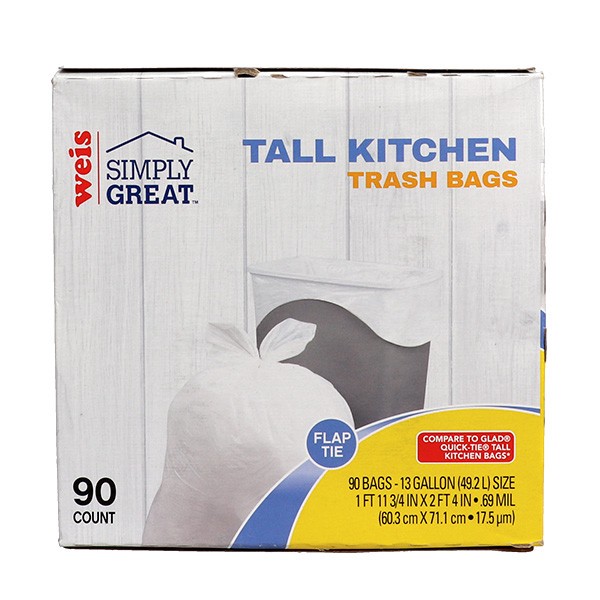 slide 1 of 1, Weis Quality 13 Gallon Tall Kitchen Bags, 90 ct