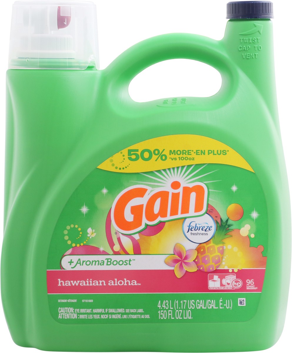 slide 4 of 12, Gain + Aroma Boost Hawaiian Aloha Detergent 4.43 lt, 150 fl oz