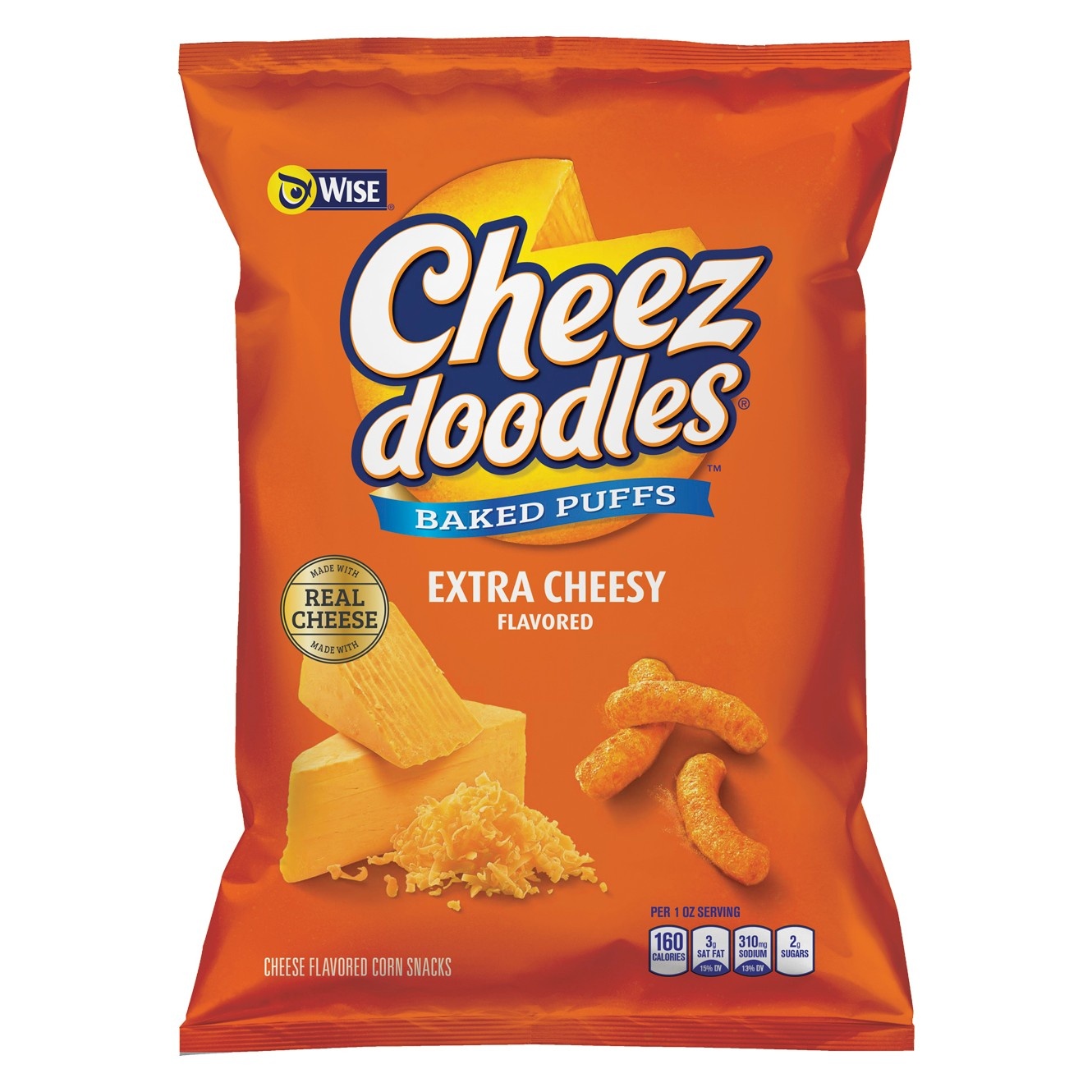 slide 1 of 6, Wise Extra Cheesy Flavored Cheez Doodles Baked Puffs, 8 oz