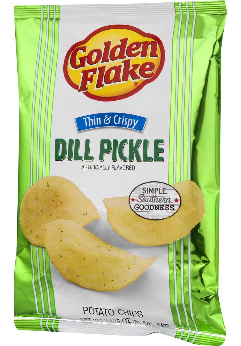 slide 7 of 11, Golden Flake Dill Pickle Flavored Thin & Crispy Potato Chips, 2 oz