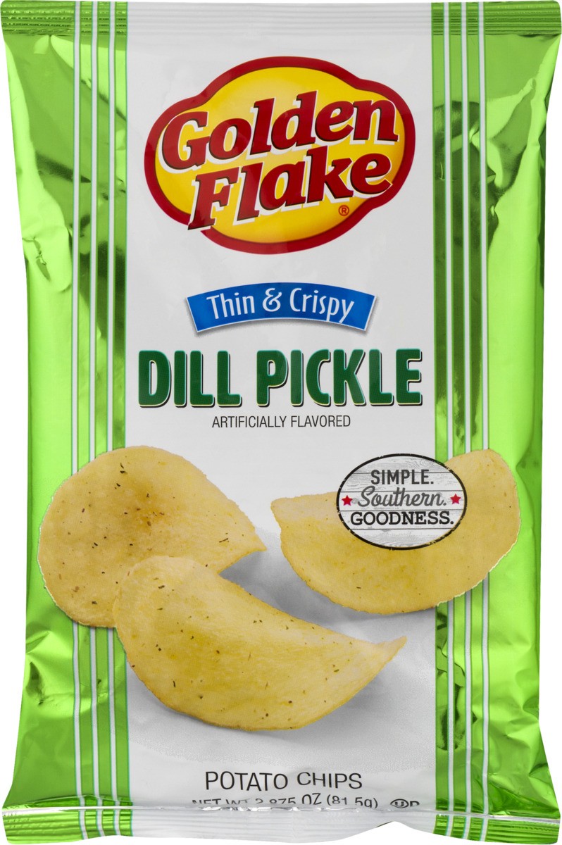 slide 8 of 11, Golden Flake Dill Pickle Flavored Thin & Crispy Potato Chips, 2 oz