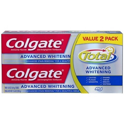 slide 1 of 3, Colgate Total Advanced Whitening Advanced Stain Removal Toothpaste, 2 ct; 5.8 oz