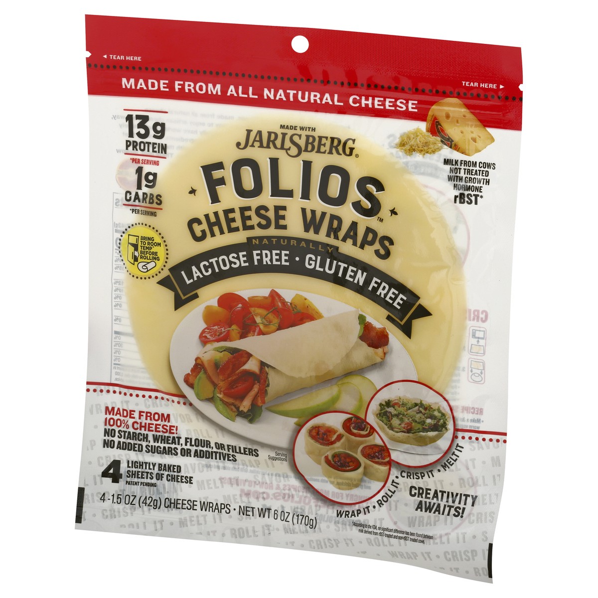 slide 9 of 9, Jarlsberg Folios Naturally Lactose Free Gluten Free Cheese Wraps 4 ea, 4 ct