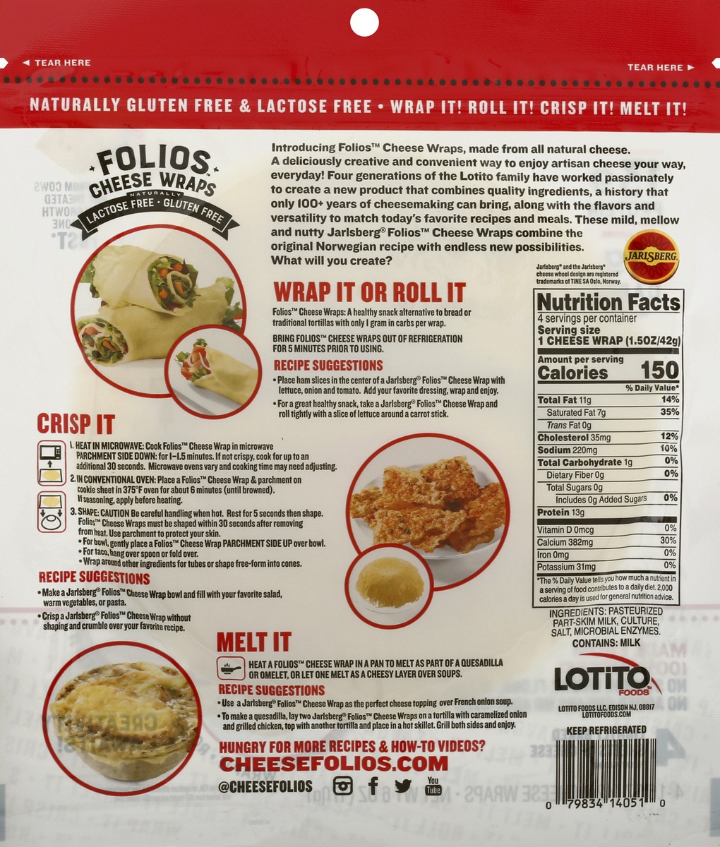 slide 7 of 9, Jarlsberg Folios Naturally Lactose Free Gluten Free Cheese Wraps 4 ea, 4 ct