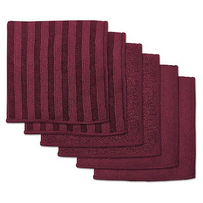 slide 1 of 1, Design Imports Microfiber Scrub Scour Polish Bar Mop Dish Towel Set - Wine, 6 ct