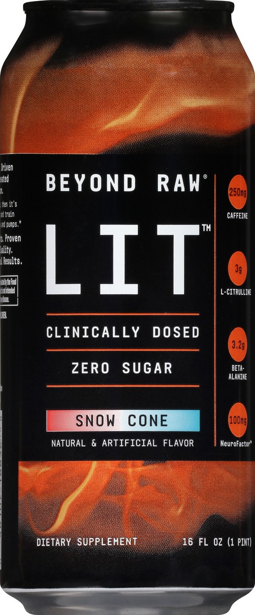 slide 8 of 12, Beyond Raw Lit Snow Cone Energy Drink 16 oz, 16 oz