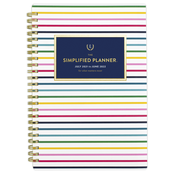 slide 1 of 8, At-A-Glance Simplified By Emily Ley Academic Weekly/Monthly Planner, 8-1/2'' X 5-1/2'', Thin Happy Stripe, July 2021 To June 2022, El60-200A, 1 ct