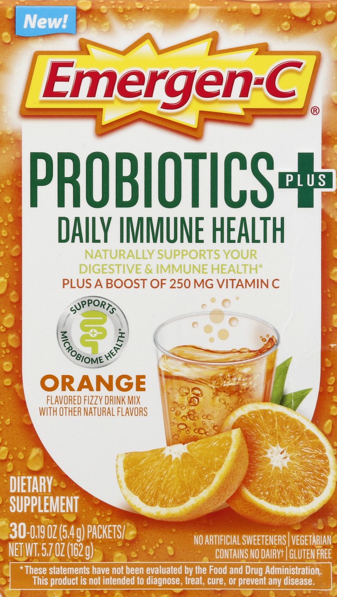 slide 3 of 6, Emergen-C Probiotic - Orange, 30 ct