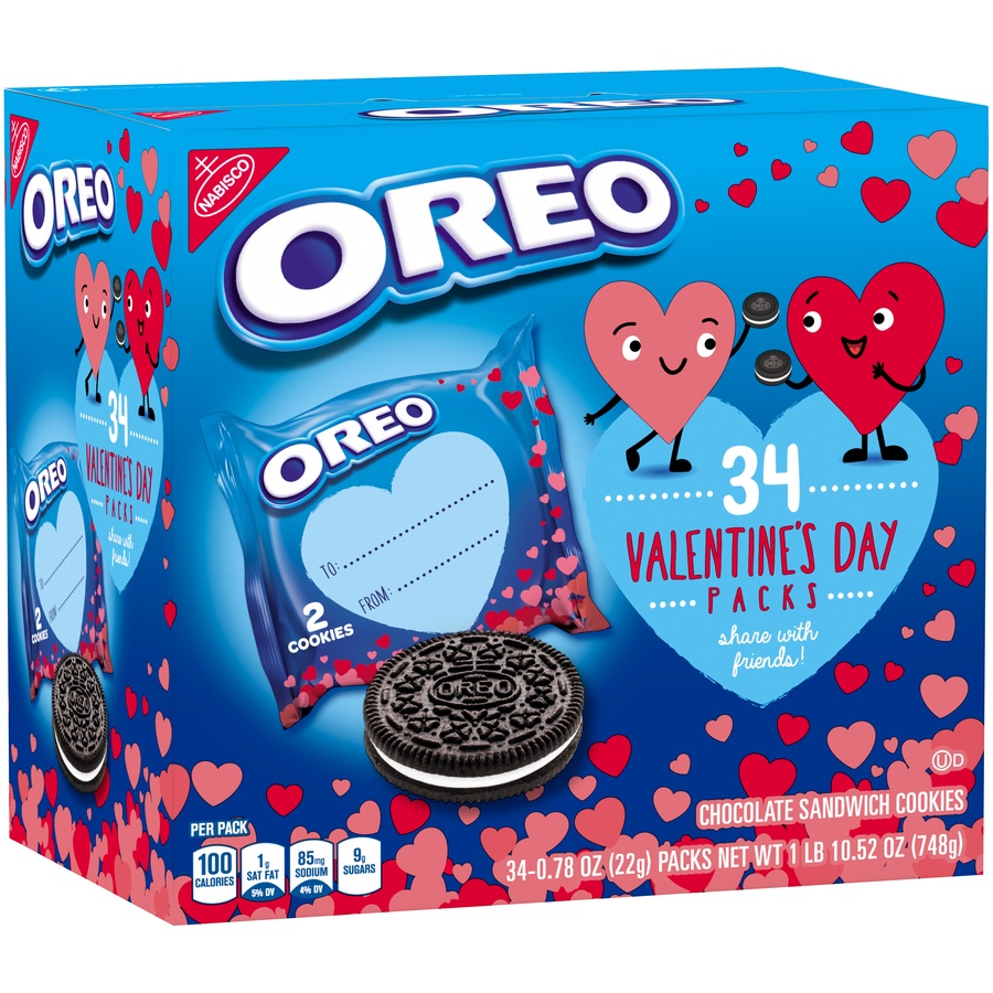 slide 2 of 7, OREO Valentine's Day Chocolate Sandwich Cookies, Valentine Cookies, 34 Snack Packs (2 Cookies Per Pack) - INNER PACK, 1.66 lb