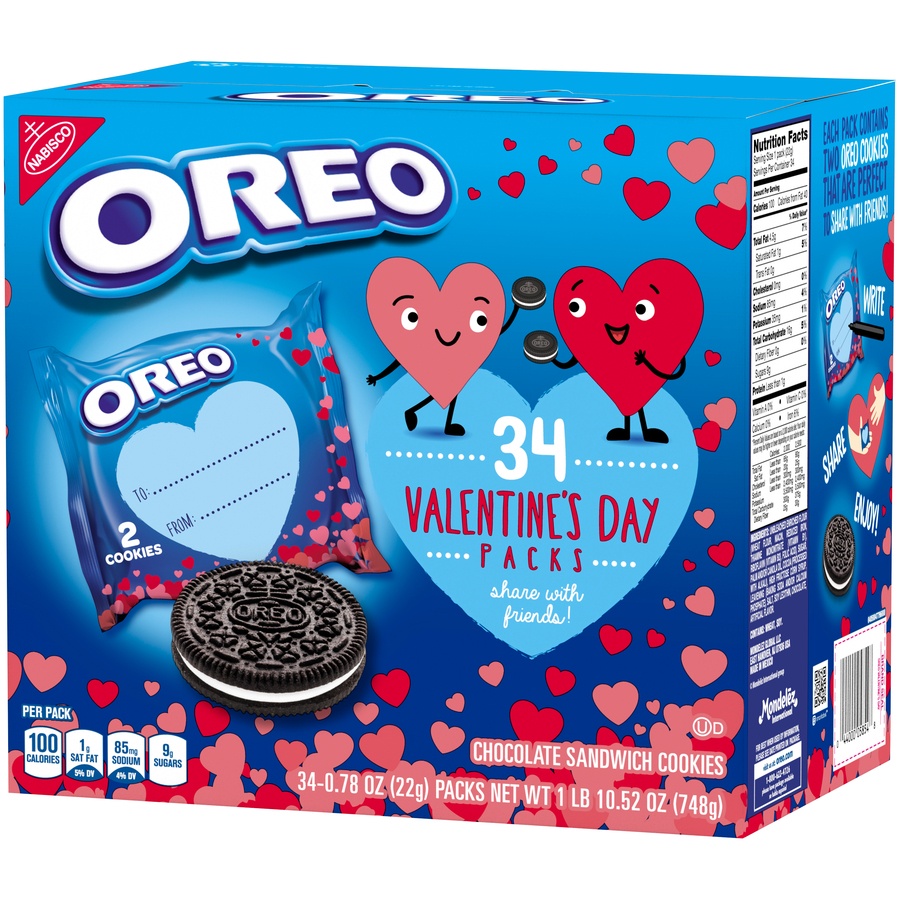 slide 4 of 7, OREO Valentine's Day Chocolate Sandwich Cookies, Valentine Cookies, 34 Snack Packs (2 Cookies Per Pack) - INNER PACK, 1.66 lb