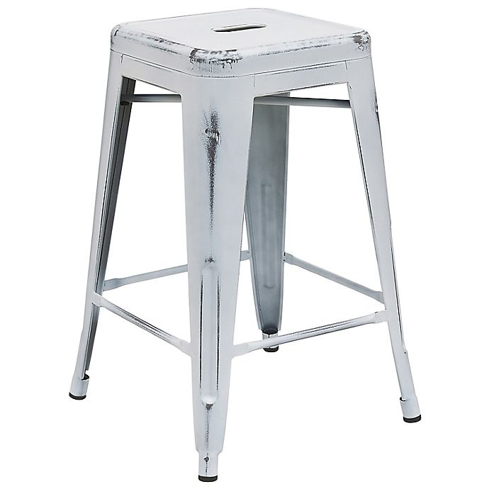 slide 1 of 1, Flash Furniture Backless Distressed Counter Stool - White, 24 in