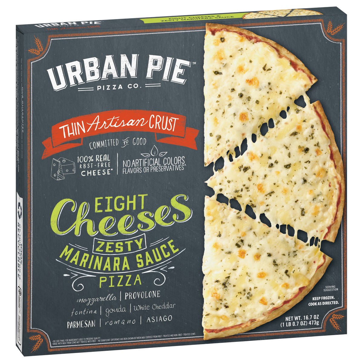 slide 4 of 9, Urban Pie Pizza Co. Thin Artisan Crust Eight Cheeses Pizza 16.7 oz, 16.7 oz