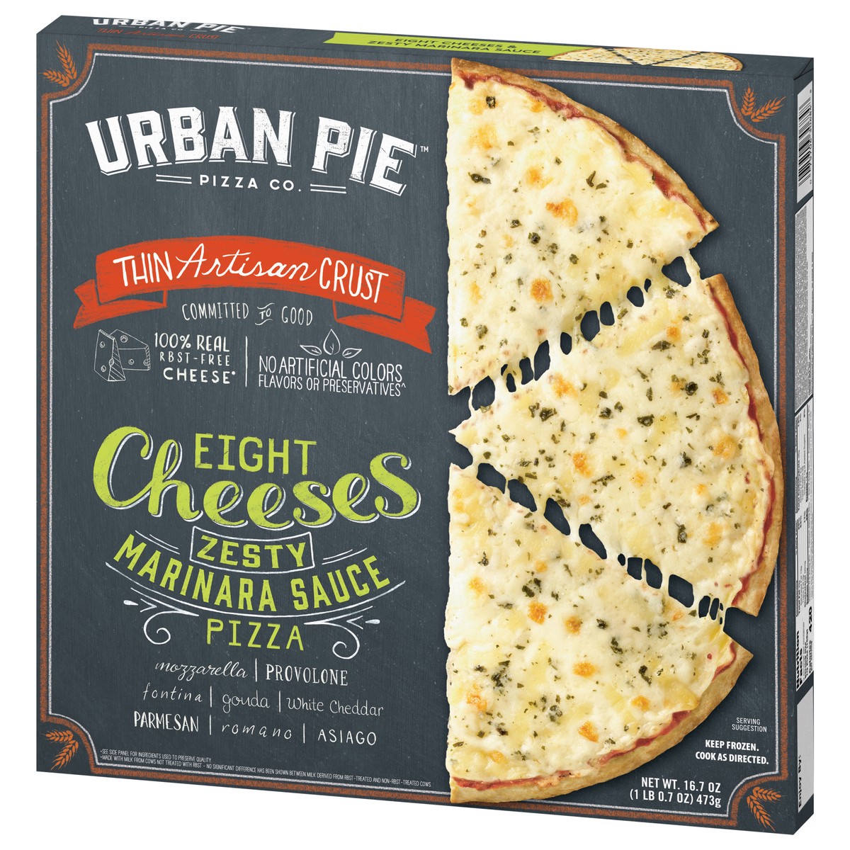 slide 9 of 9, Urban Pie Pizza Co. Thin Artisan Crust Eight Cheeses Pizza 16.7 oz, 16.7 oz