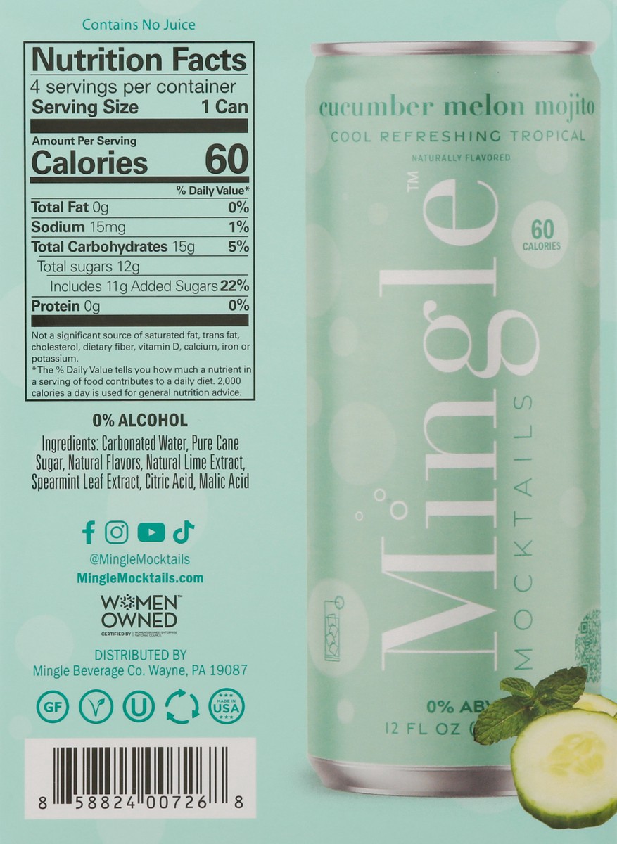 slide 7 of 9, Mingle Cucumber Melon Mojito Mocktails 4 - 12 fl oz Cans, 1 ct